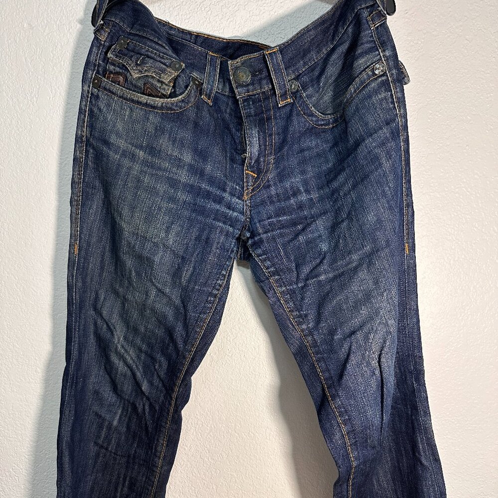 Vintage True Religion Section Row Seat Boot Cut Jeans Size 33 x 29 USA Made Blue